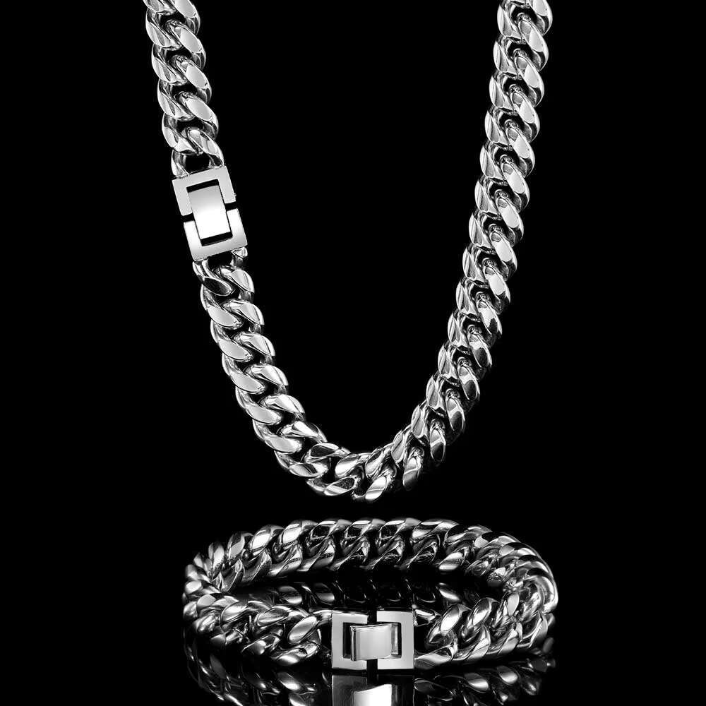 NUOYA 10mm Hip Hop Style Cuban Link Necklace 18k Gold Plated Mens Chain Stainless Steel Jewelry for Gifts