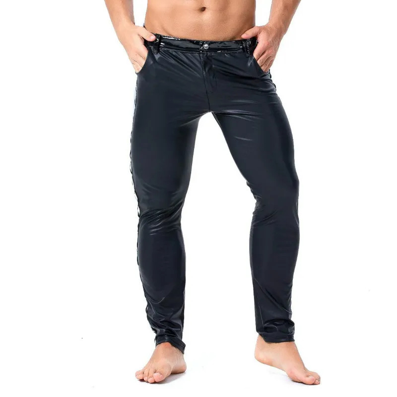 SXXL Men Leather Rivet Pants Slim Fit Elastic Style Spring Summer Fashion PU Trousers Motorcycle Streetwear 250704