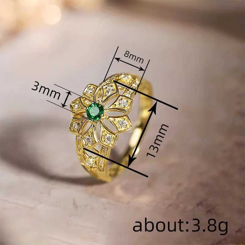 925 Sterling Silver Hollow Flower Design Rings for Women Luxury Green Cubic Zirconia Wedding Party Temperament Female Jewelry XJ250707