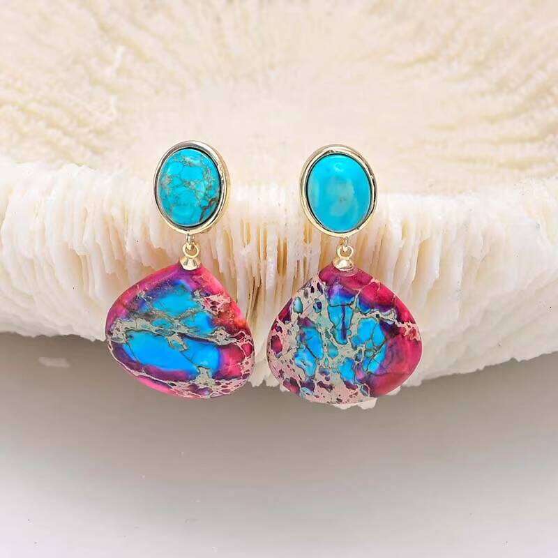 Ethnic Emperor Stone Large Water Drop Jasper Bohemian Spiritual Healing Earrings