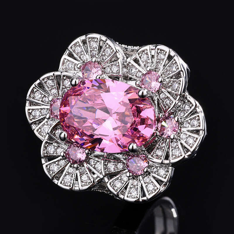 Royal Blue For Women With Flower And Emerald, Fashionable Red Corundum Ring 002