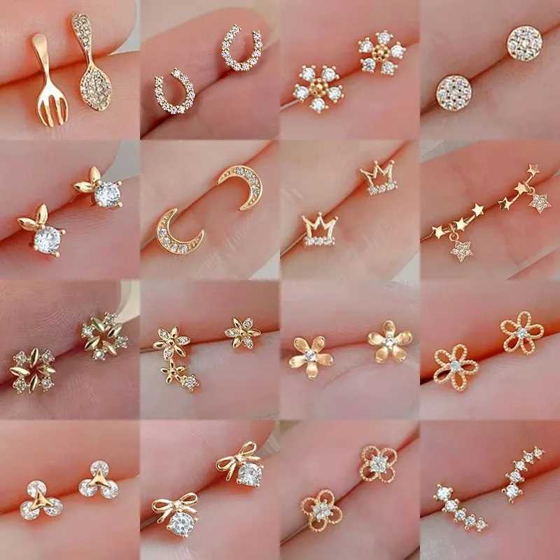 Tibetan Silver Mini Crystal Butterfly Sweet Stud Earrings for Women Flower Helix Cartilage Tragus Lobe Teen Ear Piercing Jewelry Y250707