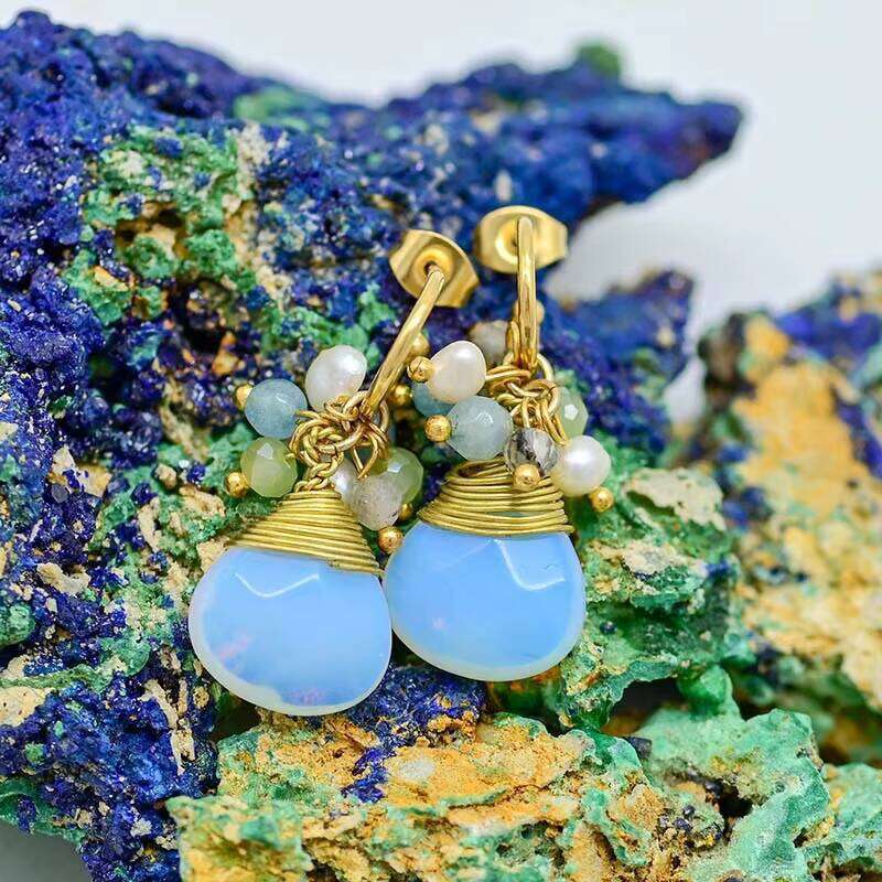 Bestselling Opal Crystal Pearl Beaded Bohemian Chic Earrings Water Drop - Shipped