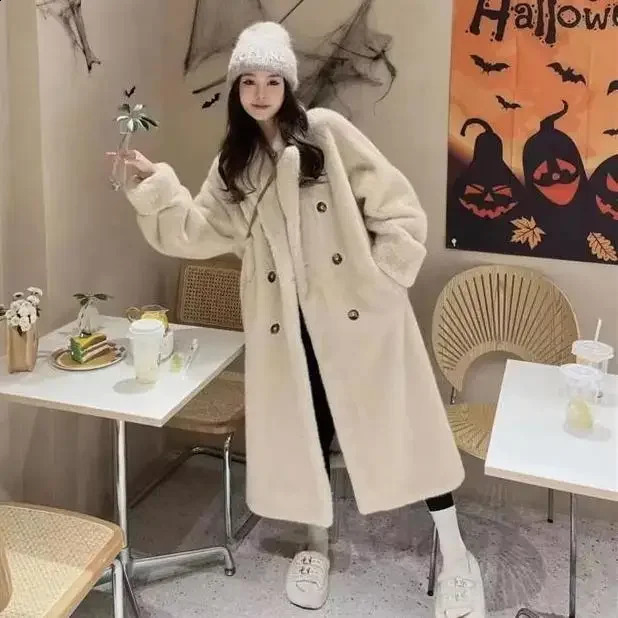 Women Thick Maxi Jacket Y2k Autumn Winter Faux Fur Maxi Coat Long Warm Belt Fur Black Parkas Bontjas Furry Outerwear 250703
