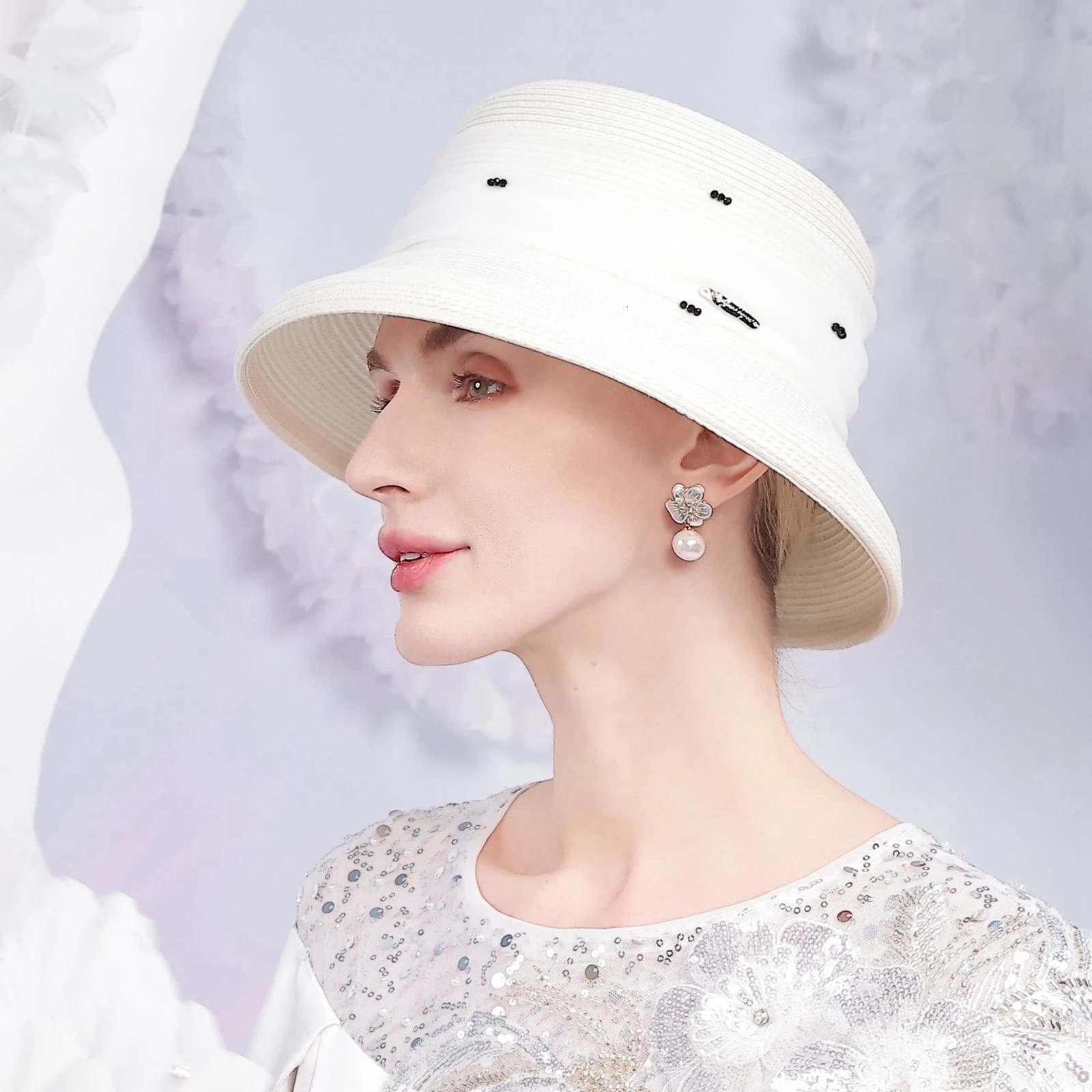 Summer White Church Hats For Women Elegant Wide Brim Straw Bucket Hat Outdoor Beach Sunshade Panama Cap Womens Hat 250707