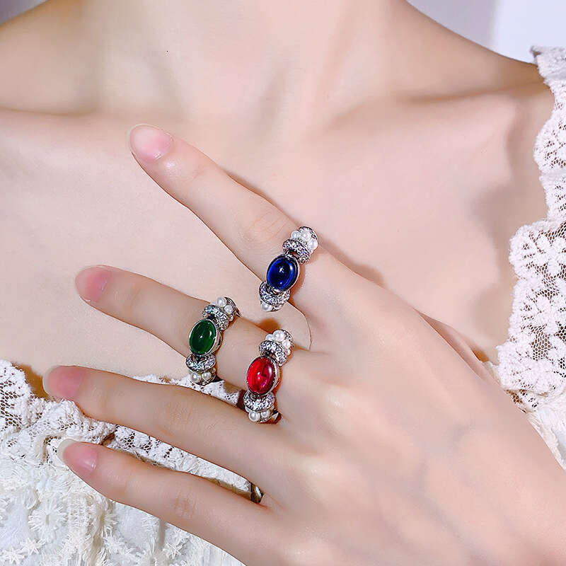 Autumn Winter New Jewelry Ring Colorful Red Zircon Pearl Design Fashion Commuting Versatile Light Luxury Women's Accessories 316