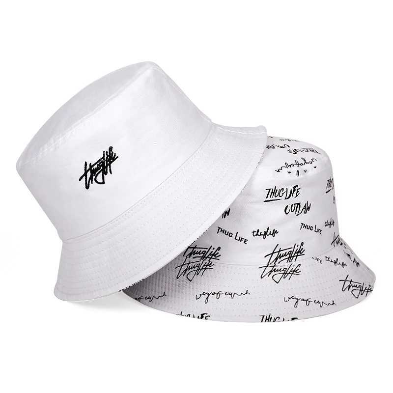 Unisex Double-Sided Wearable Thugufe Embroidery Personality Bucket Hats Fishermen Caps Outdoor Casual Sunscreen Hat Y250707