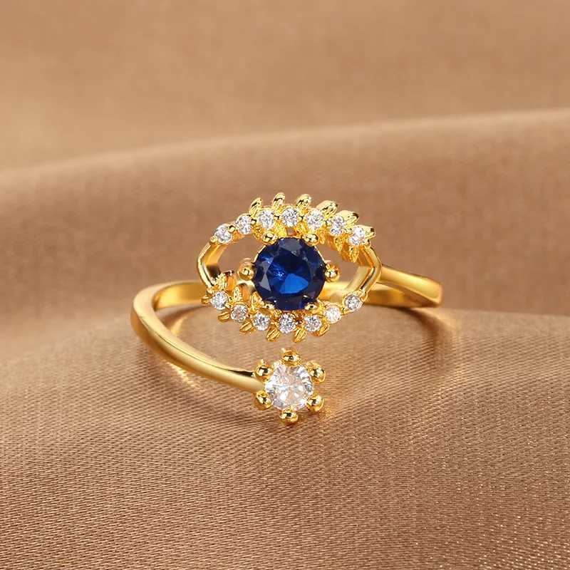 YILUOCD Blue Zircon Devil Eyes Open Adjustable Rings Lucky Turkish Evil Eye Finger Rings For Women Wedding Band JewelryXJ250707