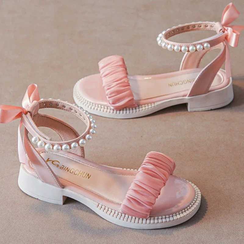 Childrens Sandals Summer Elegant Girl Princess Dress Bowtie Sandals Fashion Beading Ankle Strap Kids Casual Sweet Roman Sandals R250707