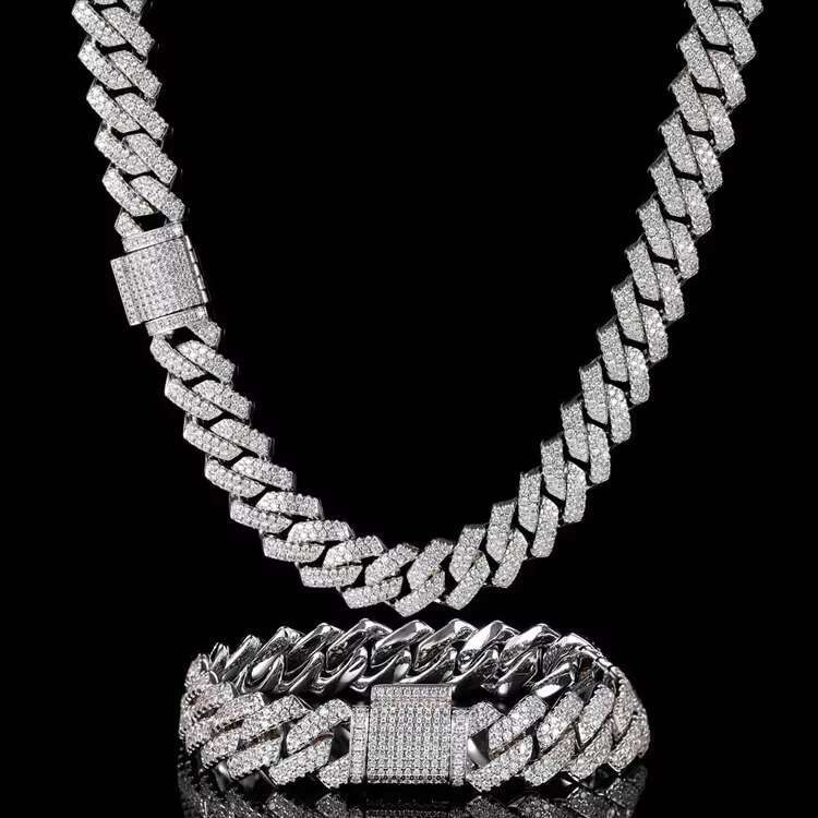 Good Quality Hiphop Jewelry 12mm Moissanite Diamond Mens Necklace Cuban Link Chain