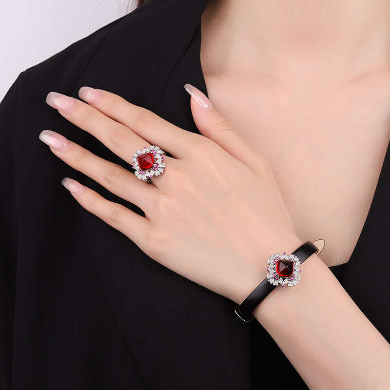 Huayoumei Sugar Tower Blue Wrist Red Bracelet Light Colorful Zircon Ring For Women 93F