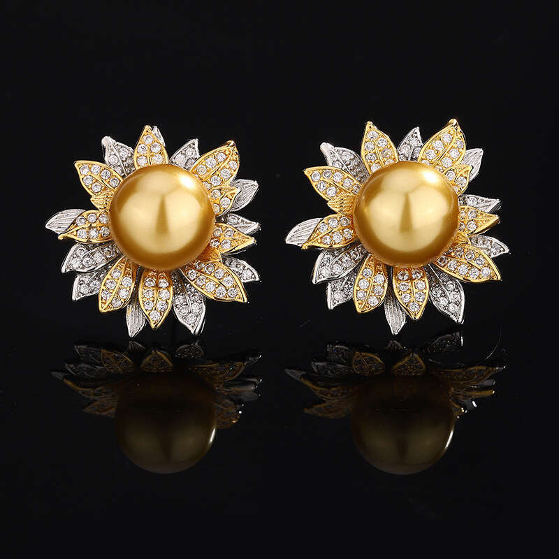 Set Jewelry Imitation Natural Pendant Ring S Sier Needle Earrings Pearl Two-Tone Electroplating Women 616