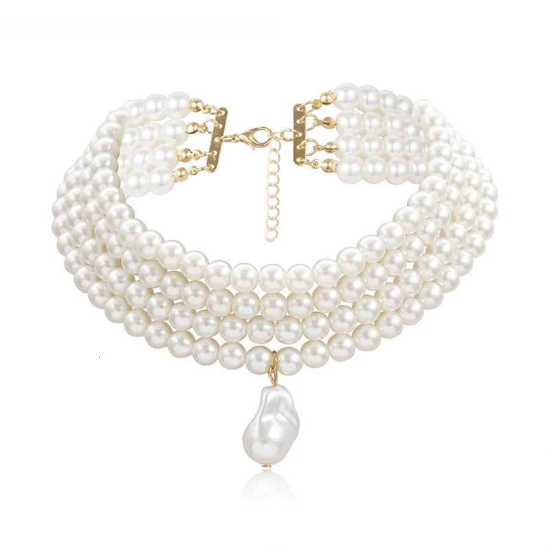 Classic Layered Strand Round Pearls Beads Collar Choker Necklace For Women Irregular Baroque Pearl Pendant Wedding Gift 250704