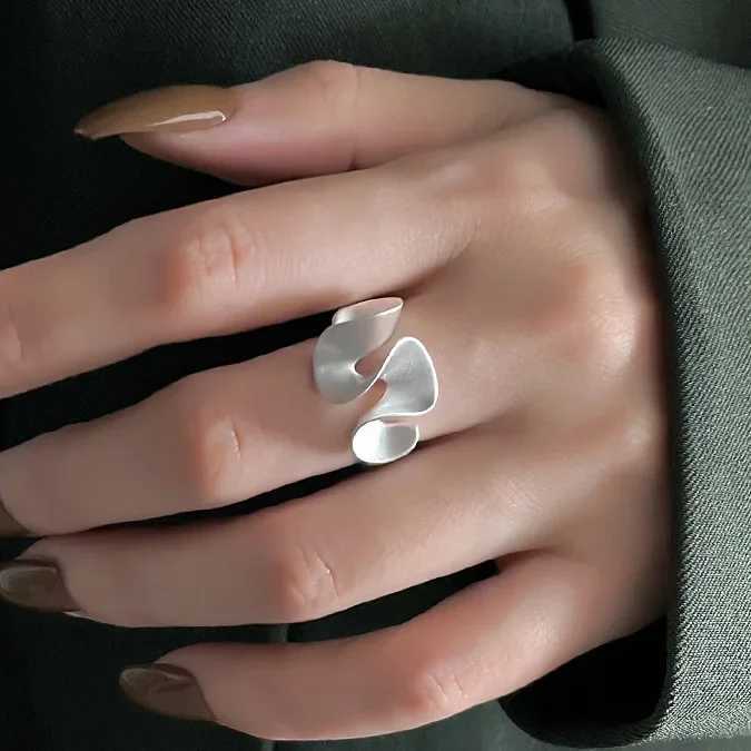 925 Sterling Silver Vintage Wave Flower Opening Rings for Women Minimalist Plant Fine Jewelry Light Luxury Accessories XJ250707