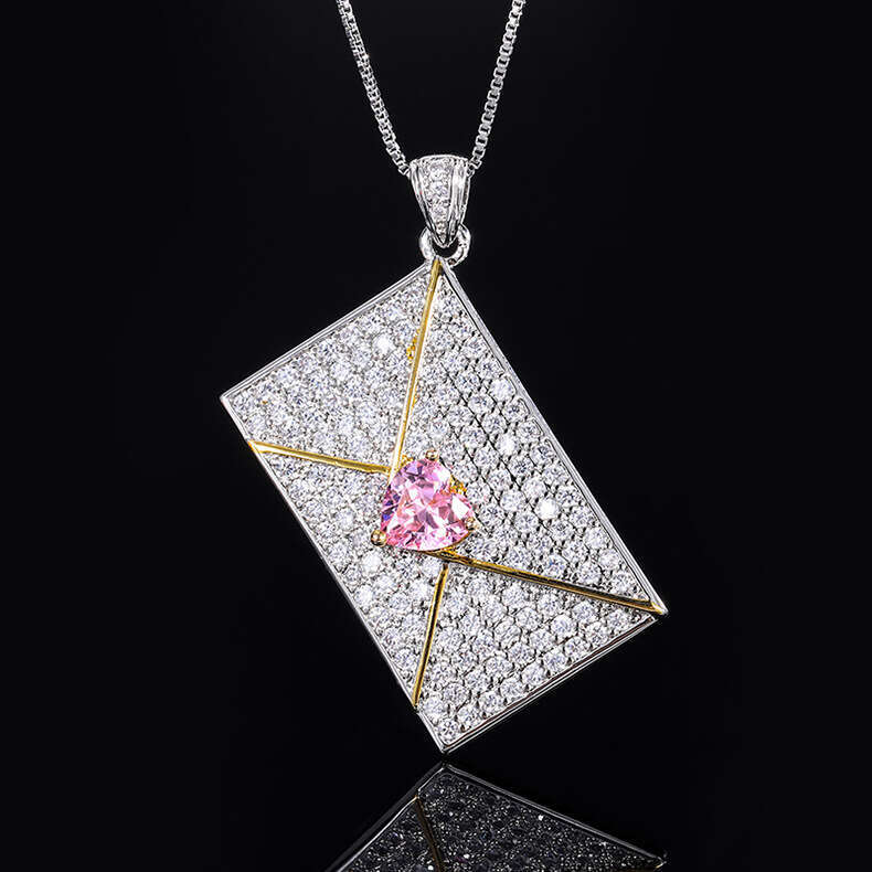 New Niche Design Creative Rectangular Necklace Fashion Versatile Full Dia Envelope Pendant Clothing Accessories Jewelry 6E3