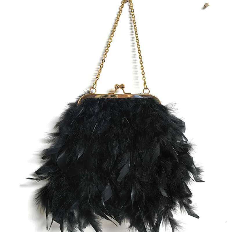 2025 New Feather Purses And Handbags Women Party Evening Clutch Shoulder Pearl Chain Designer Wedding Bag