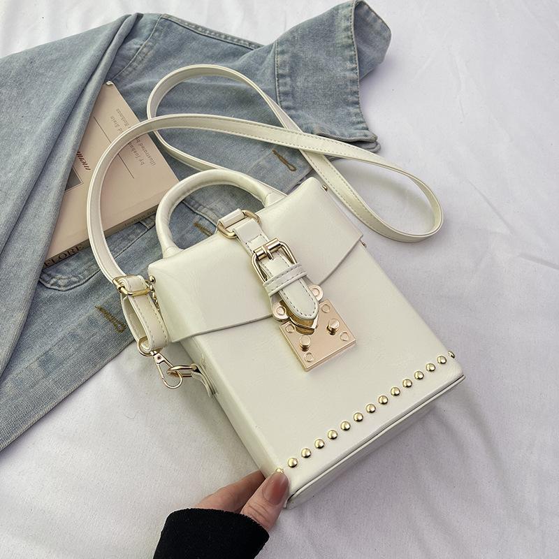 Designer New Fashionable Design Single Shoulder Crossbody Stylish Rivet Shiny Small Square Textured Handbag Light Luxury Women's Bag