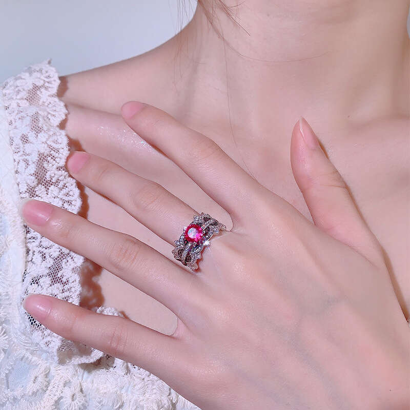 Blue Topaz New Niche High-End Colorful Red Corundum Two-In-One Ring Simple 4F1