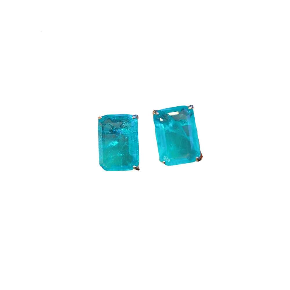 Tiktok Live Paraiba Blue Light Rectangular Earrings Pendant Simple Women's Style 9E6
