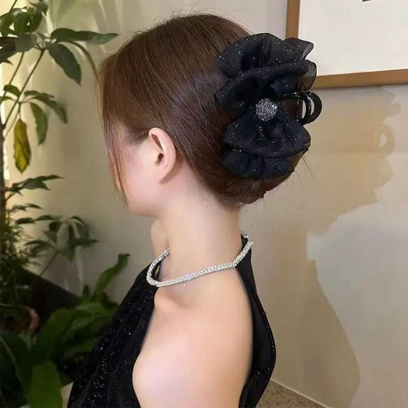 Elegant Temperament Mesh Bow Hair Clip for Woman Seersucker Shark Clip Fashion Girls Back Head Hair Clamp Z250707