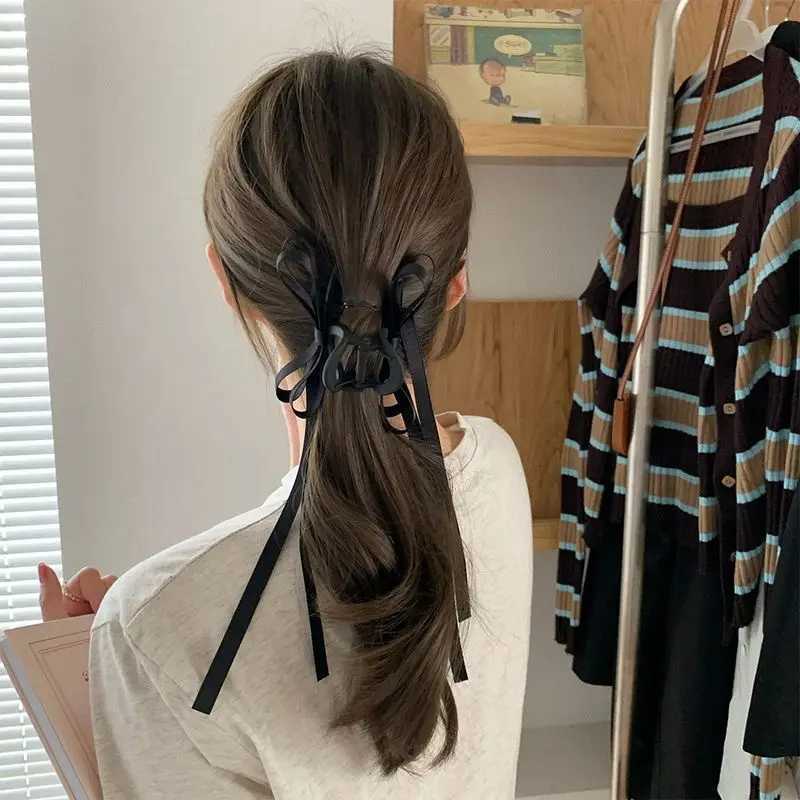1pc Black ribbon bow clip new style back of the head dished hair clip frosted hair clip female shark clip hair accessory Z250707