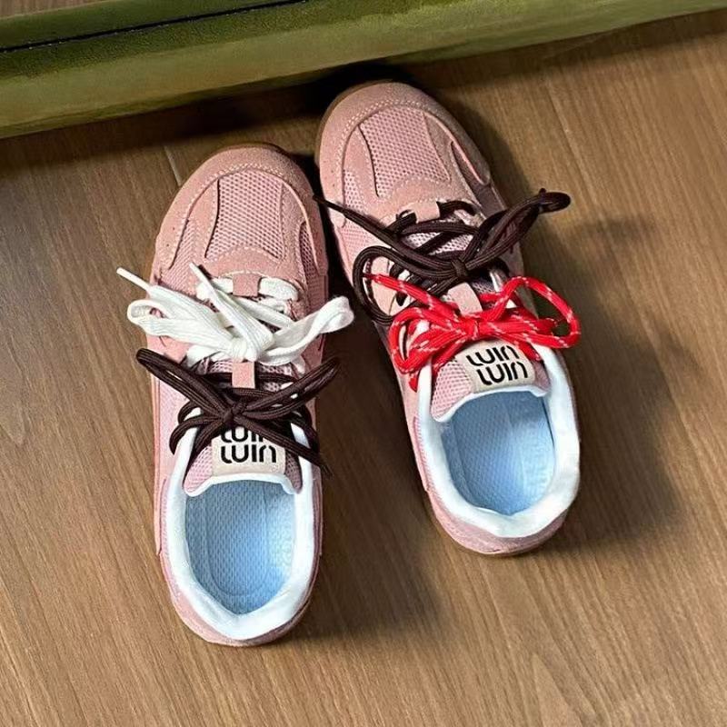 Hot Unique Women: New Retro Color-Blocked Casual Sneakers 2025 Style With Irregular Shoelaces - Versatile Sports Shoes For Women