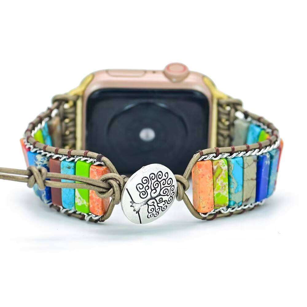 7 Chakra Chain Band Natural Stone Strap for iWatch 38mm 42mm Leather Bracelet Smart Watch Wholesale