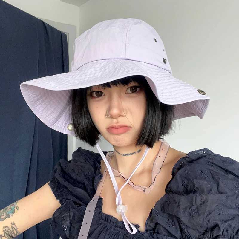 Ins Solid Color Retro Western Cowboy Caps for Women Summer Outdoor Leisure Sunscreen Big Brim Quick-drying Bucket Hats Men Y250707