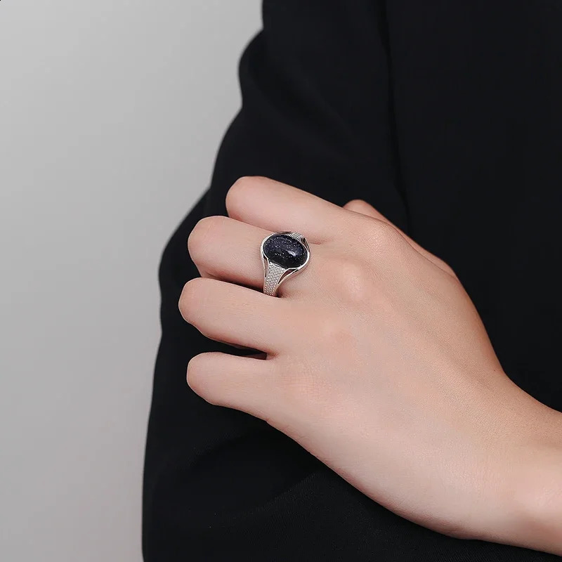 S925 Silver Jewelry Ring Natural 1014mm Big Bluesand Stone Vintage For Women Party Gifts 250624