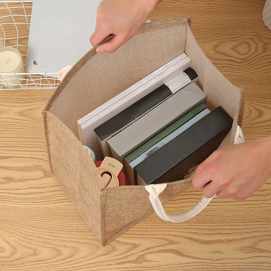 Simple solid color imitation linen mens tote bag large capacity reusable shopping bag able multi-functional handbag