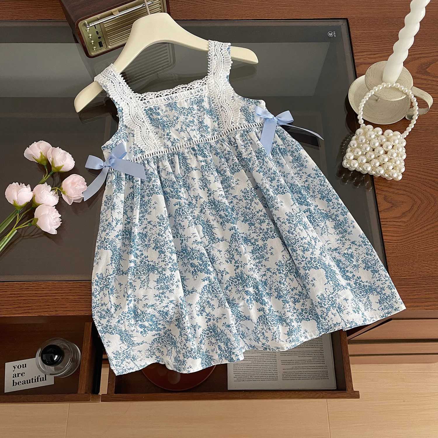 Humor Bear Girls Lace Halter Vest Bowknot Princess Dress Childrens Clothing Casual Outfit 2-6Y R250707