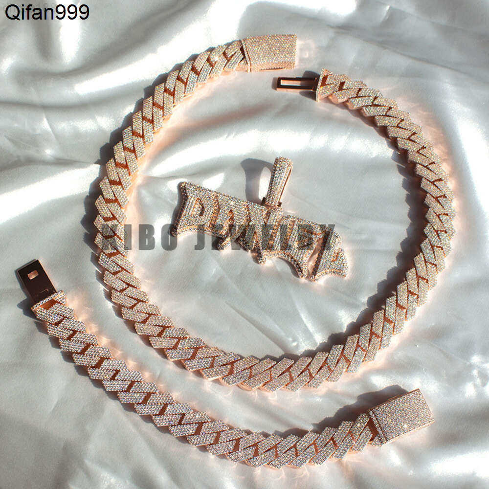 Hip Hop 18mm 4 Rows Bust Down Miami Diamond 925 Silver Vvs Moissanite Iced Out Cuban Link Chain