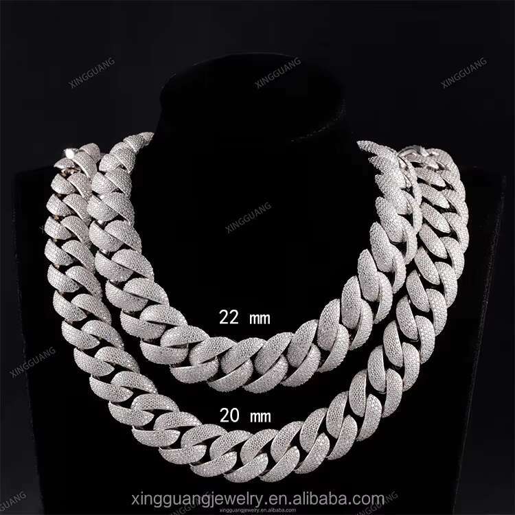Fine Jewelry Full Iced Out Moissanite Cuban Chain 18mm-22mm S925 Silver Chain Hip Hop Necklace VVS Moissanite Cuban Link Chain