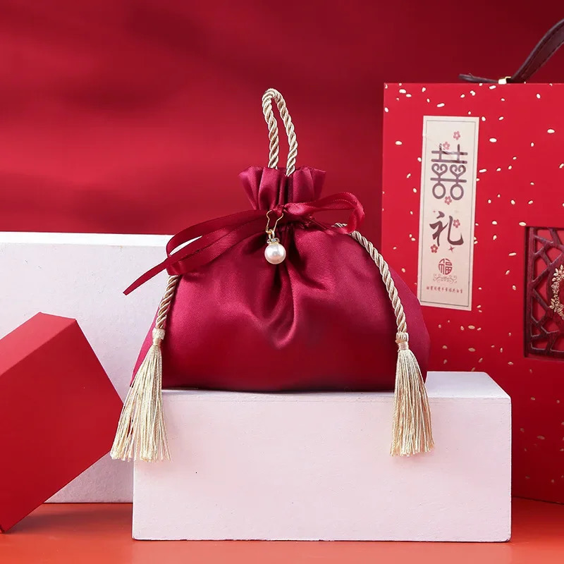 10PCS Packing Drawstring Velvet Pouch Silk Gift Bag For Jewelry Wedding Candy Boxes With Pearl String Decor Favors Bags 250702