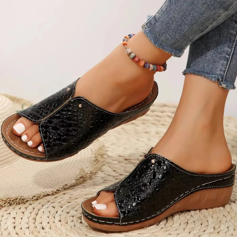 Sandal Shoes Summer Platform Heels Woman Slip On Wedge Womens Sandals Soft Slippers Footwear Female 250703