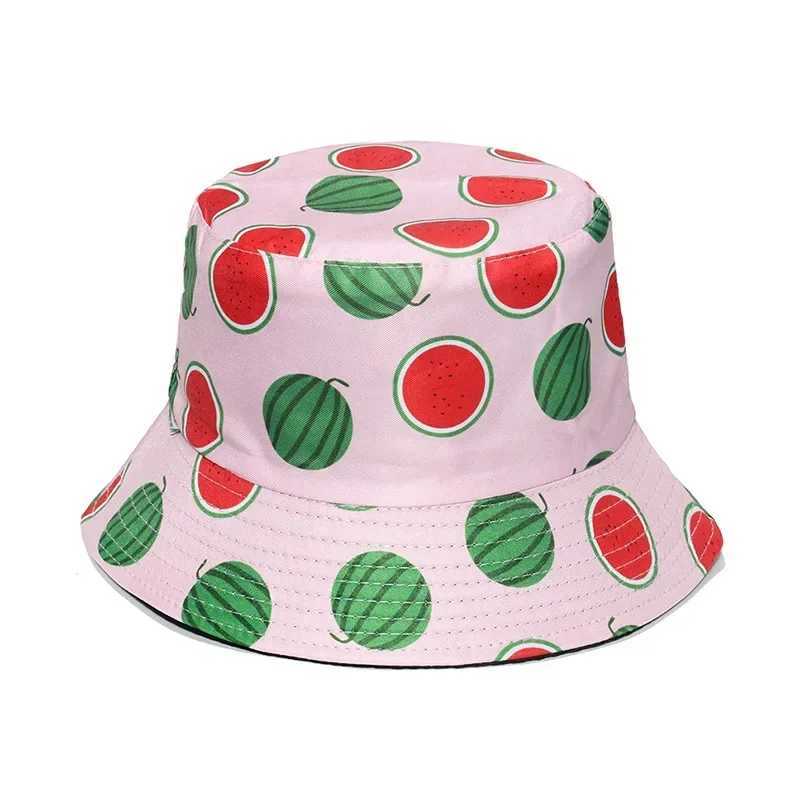2022 New Fruit Print Bucket Hat Spring and Summer Outdoor Sun Hats Cute Strawberry Watermelon Cherry Fisherman Cap Men Bonnet Y250707