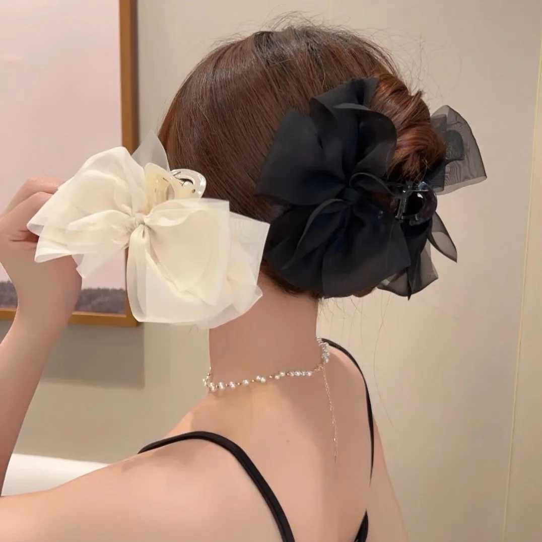 Summer Chiffon Bow Clip Female Ponytail Braid Hair Claw Clip Elegant Large Shark Clip Hair Accessories Gift Headdress Z250707