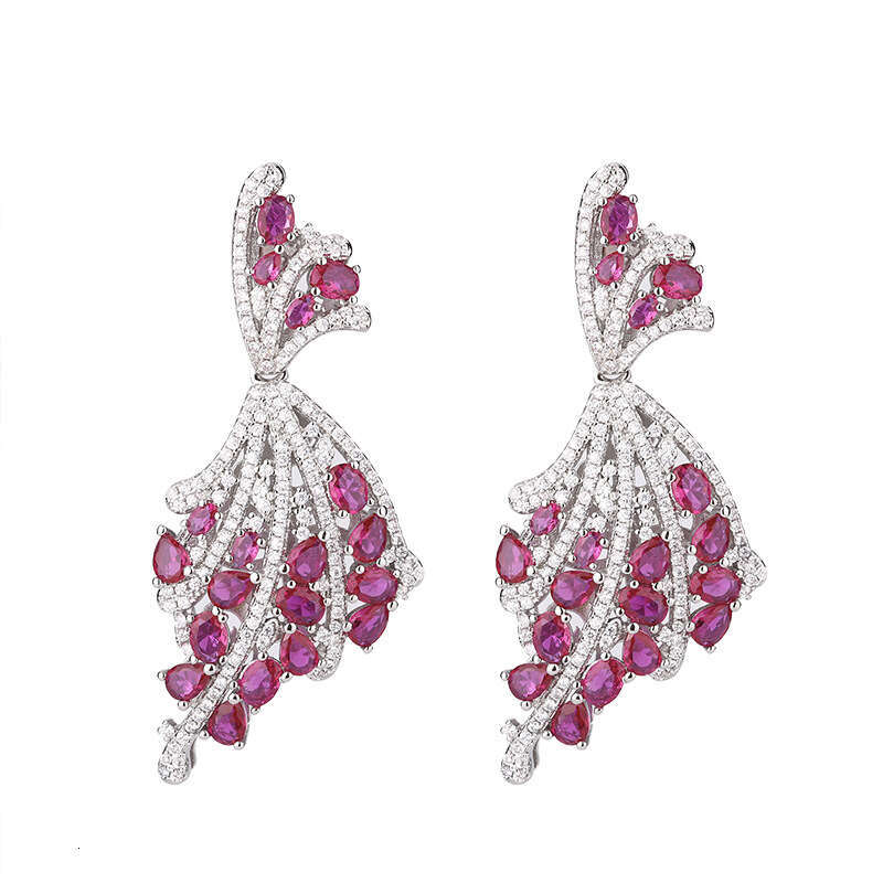 Autumn Winter New Fashion Fan-Shaped Flower Red Corundum Micro-Inlaid Zircon Earrings For Women Wholesale 472