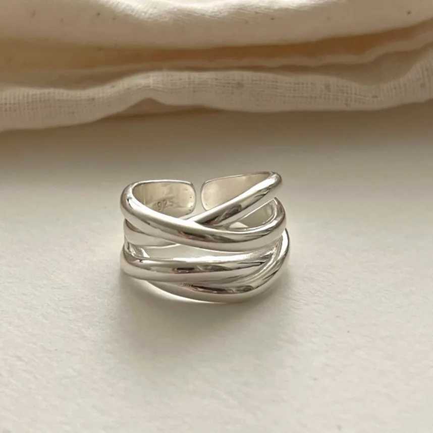 925 Sterling Silver Rings for Women Fashion Geometric Handmade Irregular Interware Gold Ring Party Christmas Gift XJ250707