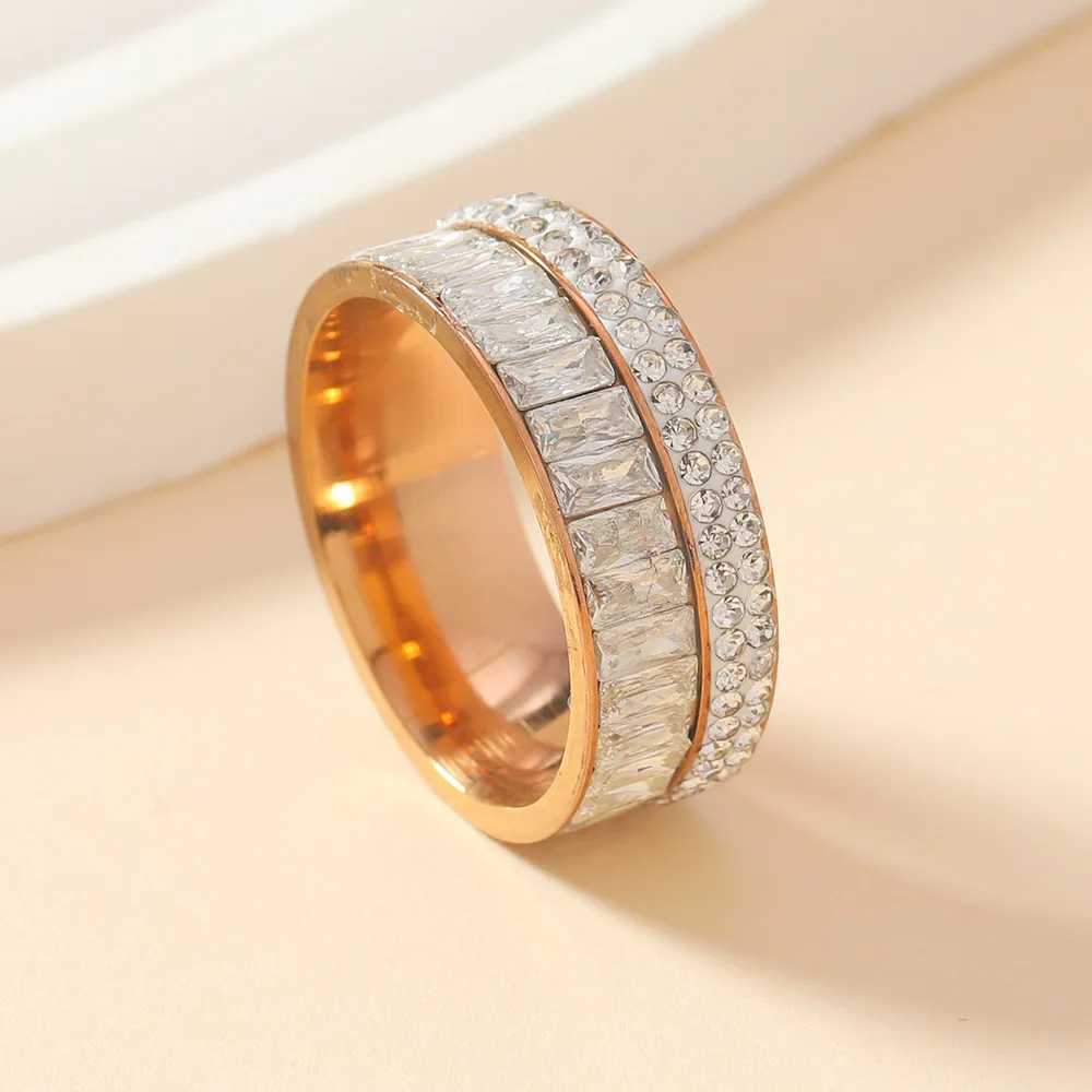 8MM Luxury Zircon Stainless Steel Finger Ring For Women 2025 New High Quality Anti-Fade Female Wedding Party Fashion Jewelry XJ250707