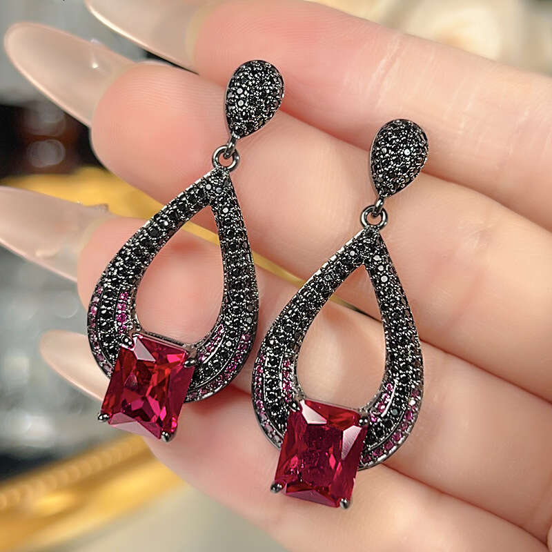 Jewelry Live Room Same Style Black Gold Plated Colorful Gemstone Luxurious Exaggerated Blue Topaz Stud Earrings For Women 674