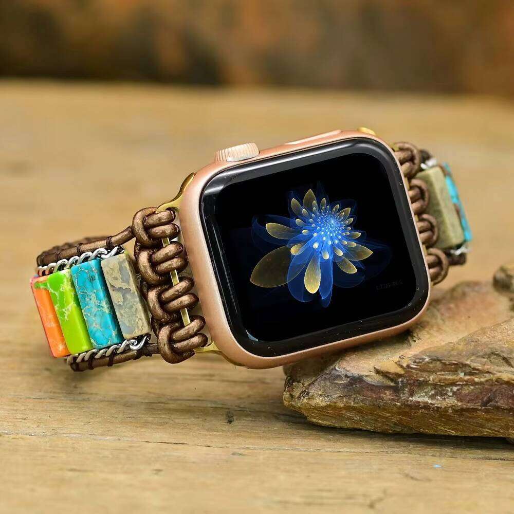 7 Chakra Chain Band Natural Stone Strap for iWatch 38mm 42mm Leather Bracelet Smart Watch Wholesale