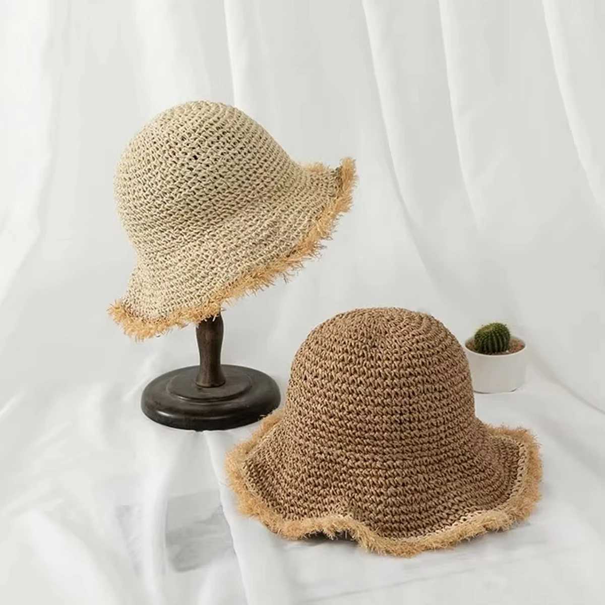 Handmade Crochet Hollow Out Foldable Straw Hat Women UV Resistant And Adjustable Sun Hat Essential For Outdoor Beach Travel Y250707
