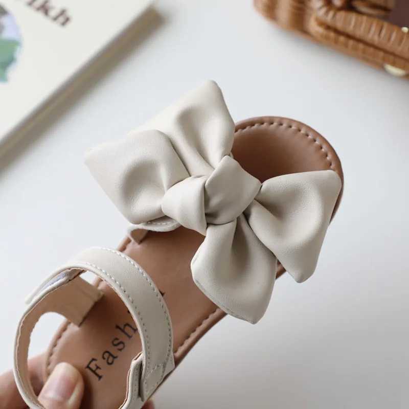 Girls Summer Sandals Beautiful Pu Leather Open Toe Children Sliders 21-30 Toddler Hoo-loop Flexible All-match Kids Flat Shoes R250707