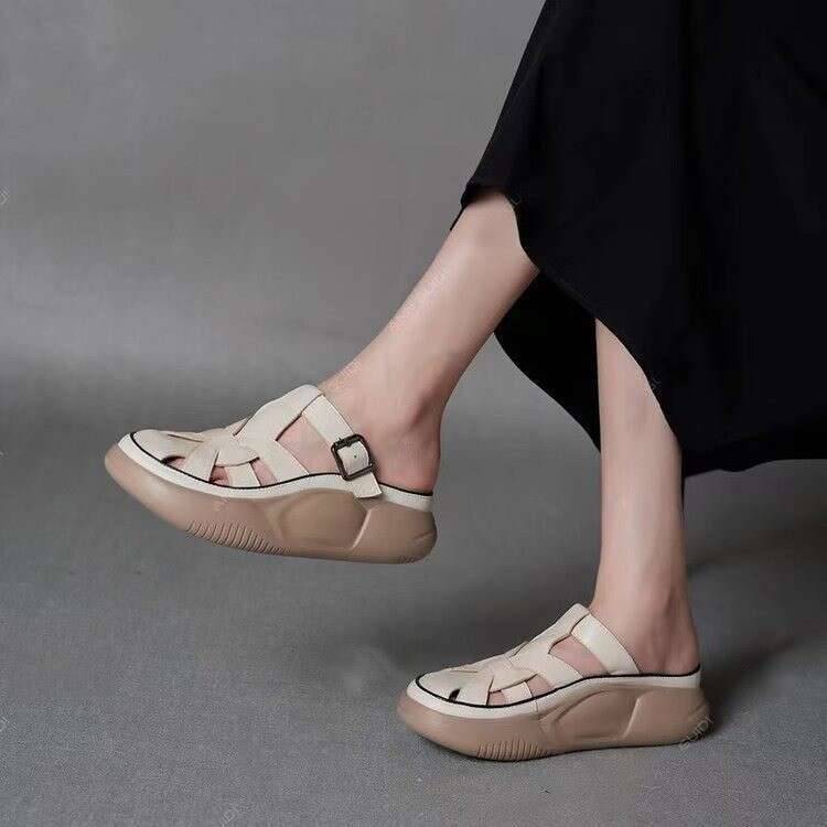 2024 Summer New Thick-Soled Braided for Women Fashionable One-Strap Comfortable Outdoor Sandals Trendy