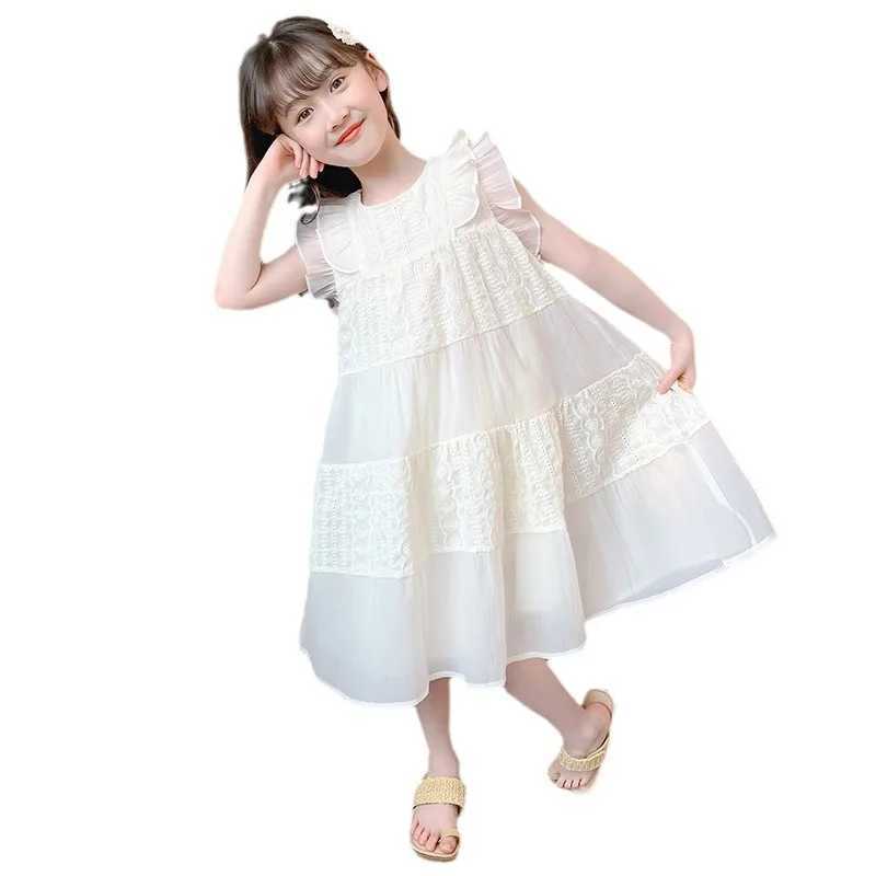 2024 New Girls Embroidery Princess Dress Childrens Summer Dress Sleeveless Baby Kids Simple Fashion Style Fairy Dress R250707