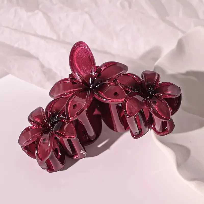 New Wine Red Flowers Hair Claw Clips Egg Blossoms Shark Claw Elegant Party Ponytail Fashion Hair Clip Hair Accessories for Women Z250707