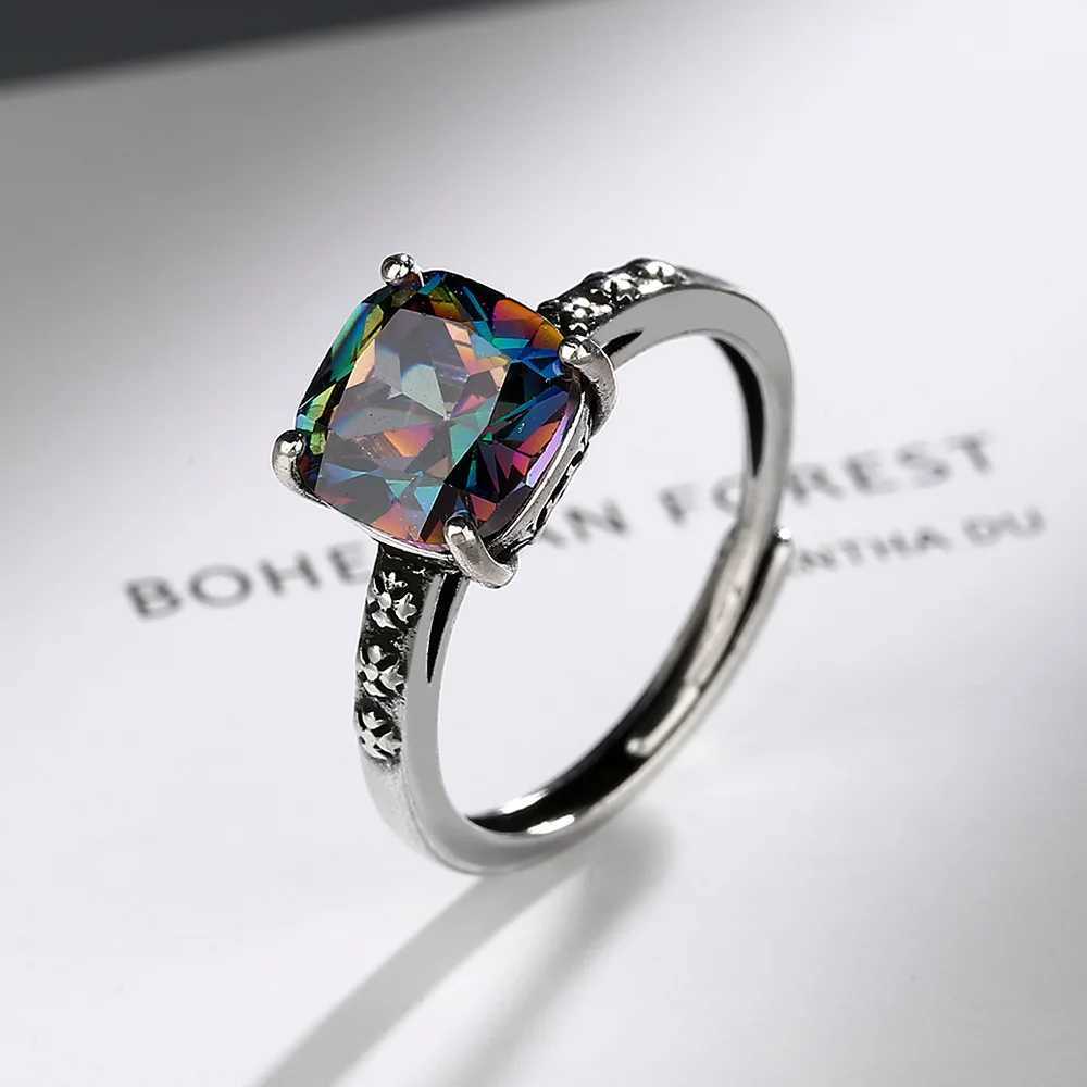 925 Sterling Silver Square Crystal Adjustable Rings For Women Wedding Luxury Fine Jewelry GaaBou XJ250707