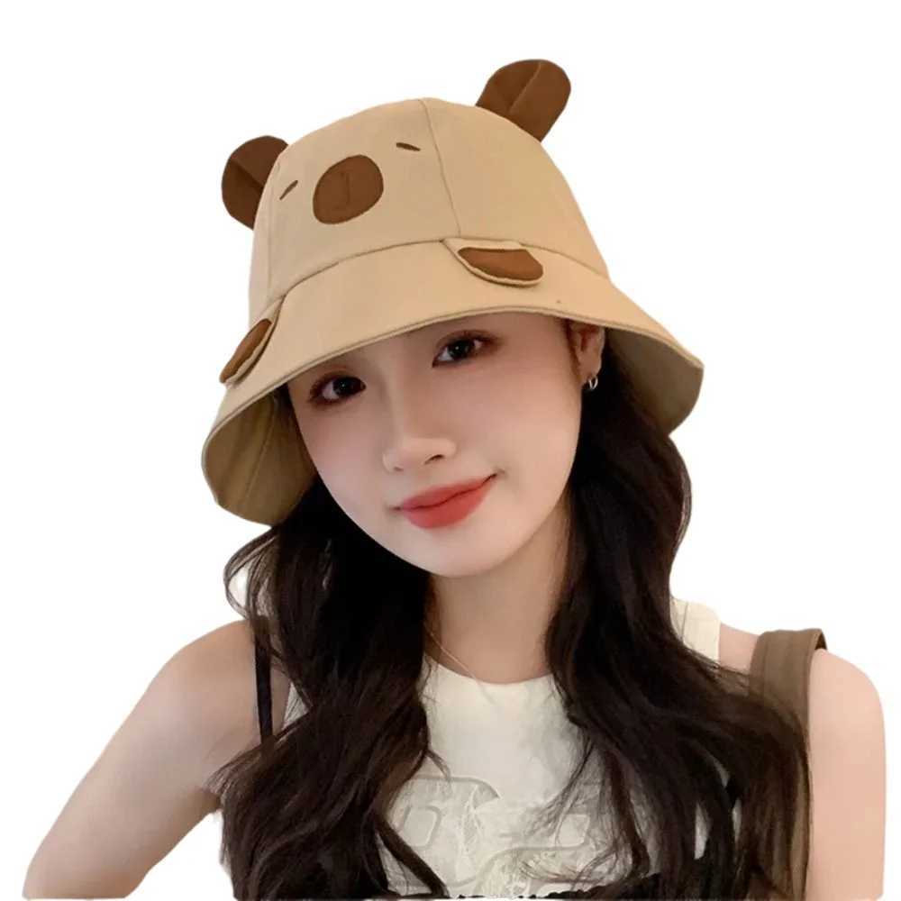 Spring Summer Bucket Hat For Women Men Cute Dog Ear Bear Nose Cartoon Fisherman Hat Outdoor Sun Hat Mountain Travel Beach Cap Y250707