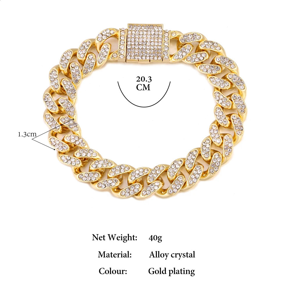 iced Out Hip Hop Cuban Link Chain Bracelets for Men Women HighQuality Bling ARhinestone Paved Miami Mens Jewelry 250707